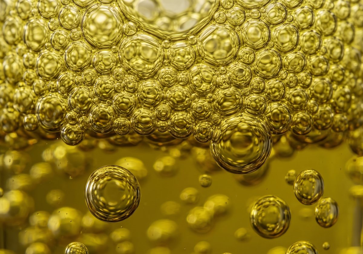 Illustration: olive-yellow water full of rising bubbles