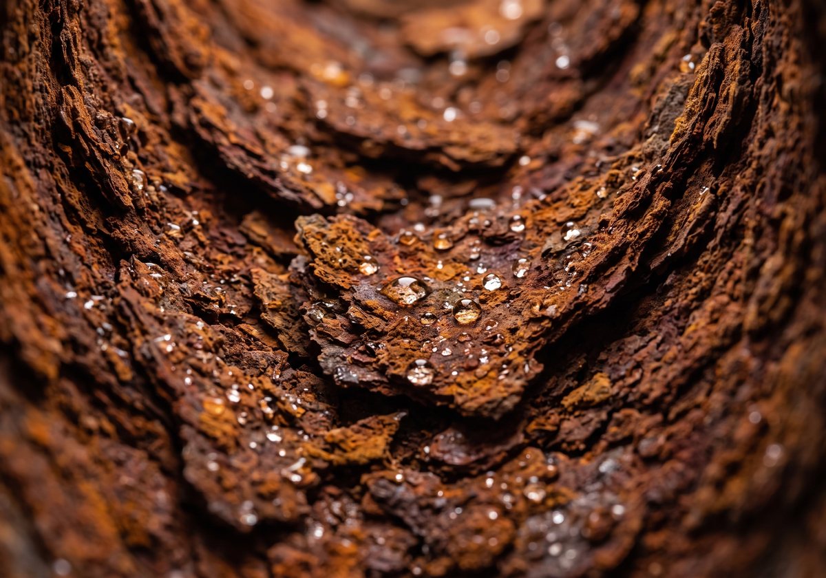Illustration: flaking rust scale inside an old iron pipe